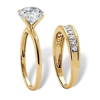 2.20 TCW Cubic Zirconia 18k Gold-plated Silver Solitaire Wedding Ring Set