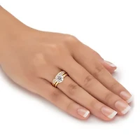 2.20 TCW Cubic Zirconia 18k Gold-plated Silver Solitaire Wedding Ring Set