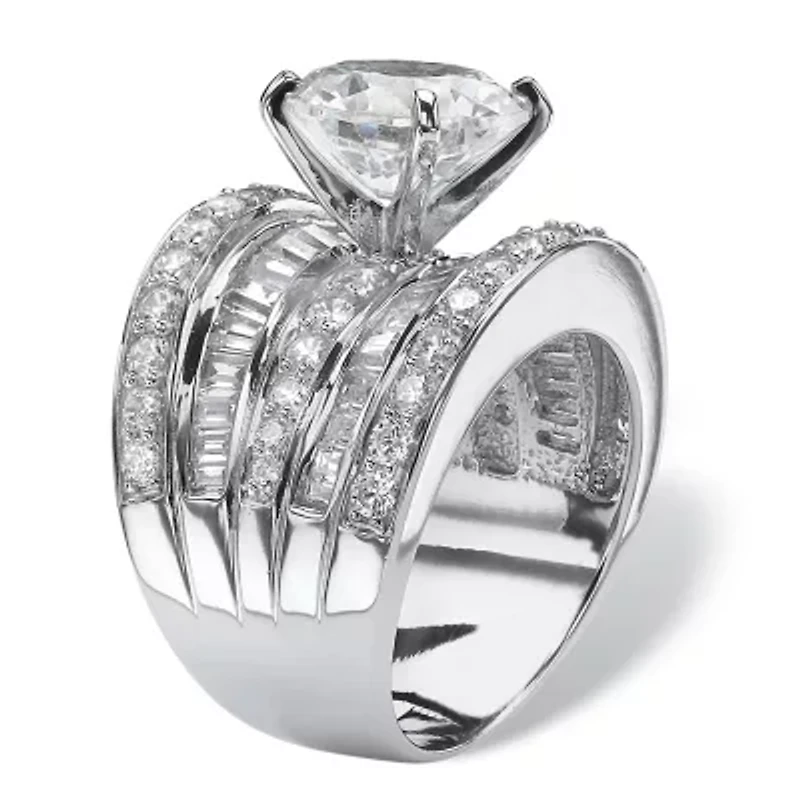 7.15 TCW CZ Multi-Row Engagement Ring Platinum-plated Sterling Silver