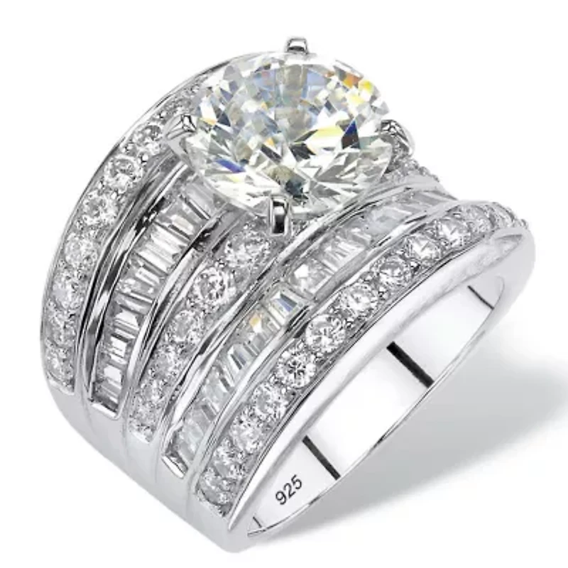 7.15 TCW CZ Multi-Row Engagement Ring Platinum-plated Sterling Silver