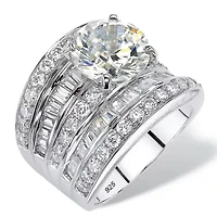 7.15 TCW CZ Multi-Row Engagement Ring Platinum-plated Sterling Silver