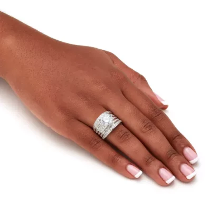 7.15 TCW CZ Multi-Row Engagement Ring Platinum-plated Sterling Silver