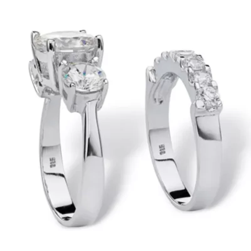2 Piece 5.66 TCW CZ Bridal Ring Set Platinum-plated Sterling Silver