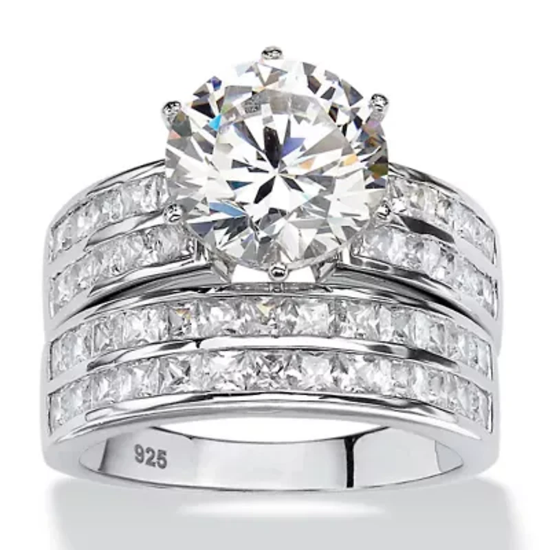 5.84 TCW Cubic Zirconia 2-Piece Platinum-plated Sterling Silver Bridal Ring Set