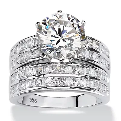 5.84 TCW Cubic Zirconia 2-Piece Platinum-plated Sterling Silver Bridal Ring Set