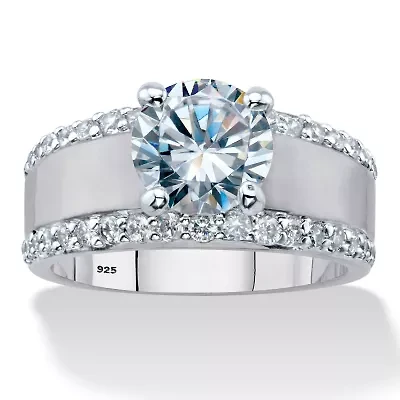 3.21 TCW Cubic Zirconia Platinum-plated Silver Wide Band Engagement Ring