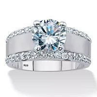 3.21 TCW Cubic Zirconia Platinum-plated Silver Wide Band Engagement Ring
