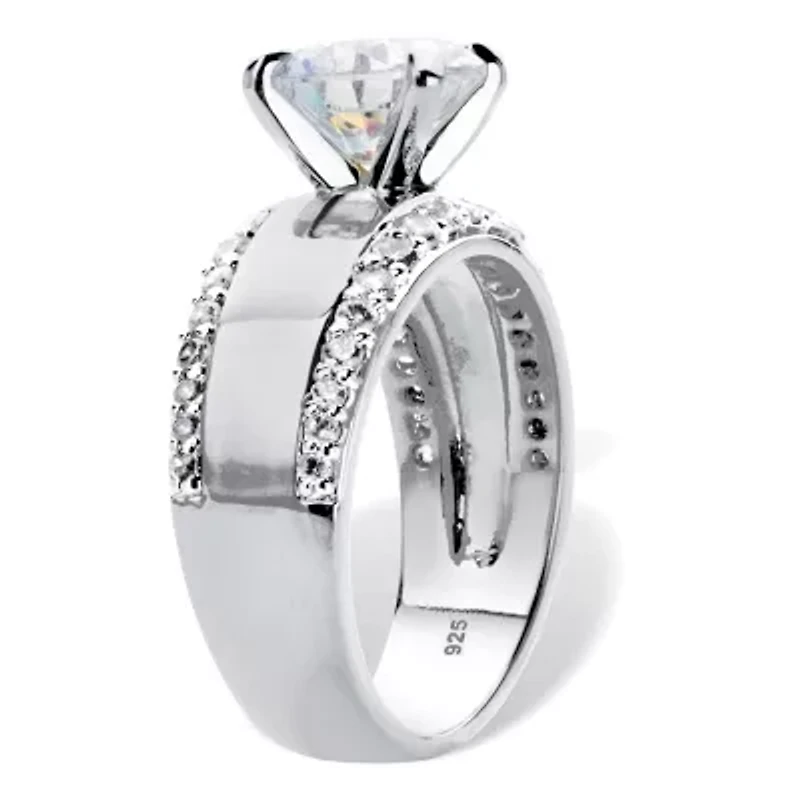3.21 TCW Cubic Zirconia Platinum-plated Silver Wide Band Engagement Ring