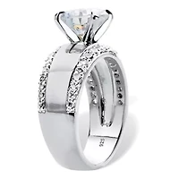 3.21 TCW Cubic Zirconia Platinum-plated Silver Wide Band Engagement Ring