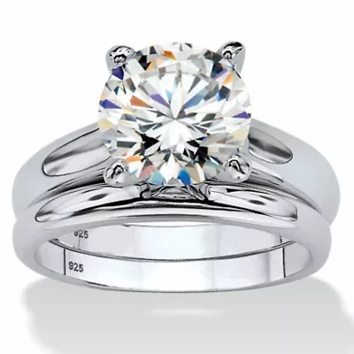 3 TCW Cubic Zirconia 2-Pc. Bridal Set Platinum-plated Sterling Silver