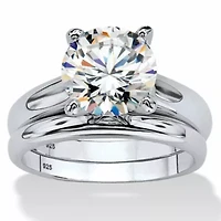 3 TCW Cubic Zirconia 2-Pc. Bridal Set Platinum-plated Sterling Silver
