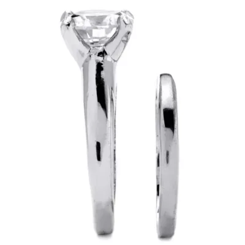 3 TCW Cubic Zirconia 2-Pc. Bridal Set Platinum-plated Sterling Silver