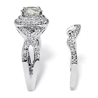 2.20 TCW CZ Two-Piece Halo Bridal Ring Set Platinum-plated Sterling Silver
