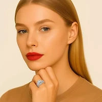 2.20 TCW CZ Two-Piece Halo Bridal Ring Set Platinum-plated Sterling Silver