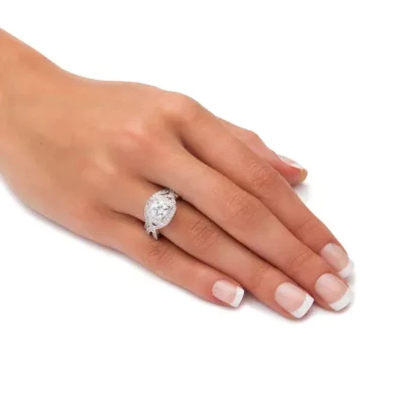 2.20 TCW CZ Two-Piece Halo Bridal Ring Set Platinum-plated Sterling Silver