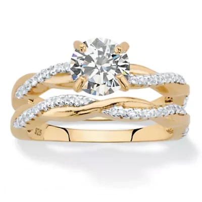 1.79 Cttw. 2-Piece 18k Gold .925 Sterling Silver Cubic Zirconia Wedding Ring Set
