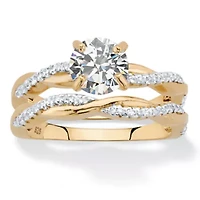 1.79 Cttw. 2-Piece 18k Gold .925 Sterling Silver Cubic Zirconia Wedding Ring Set