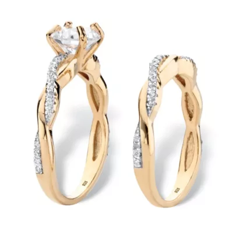 1.79 Cttw. 2-Piece 18k Gold .925 Sterling Silver Cubic Zirconia Wedding Ring Set