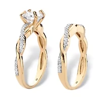1.79 Cttw. 2-Piece 18k Gold .925 Sterling Silver Cubic Zirconia Wedding Ring Set