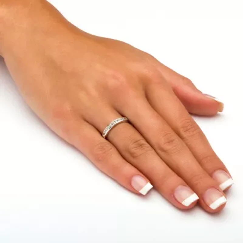 Simulated Birthstone Silver Eternity Band