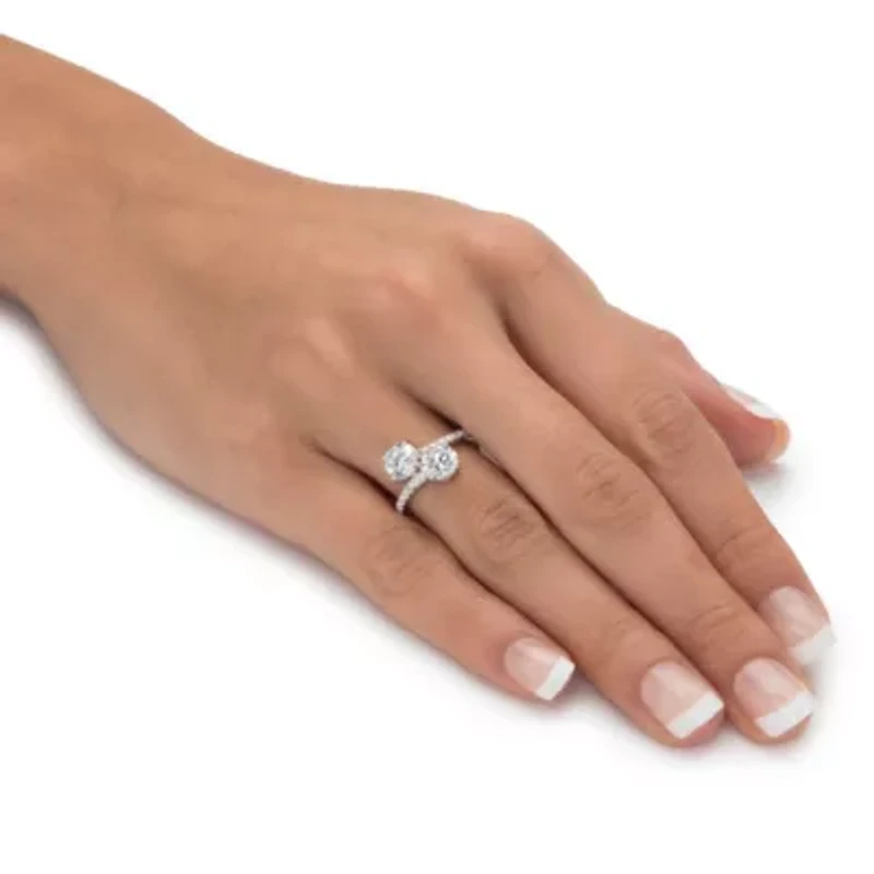 2.74 Cttw. .925 Sterling Silver Round Cubic Zirconia 2-Stone Bypass Ring
