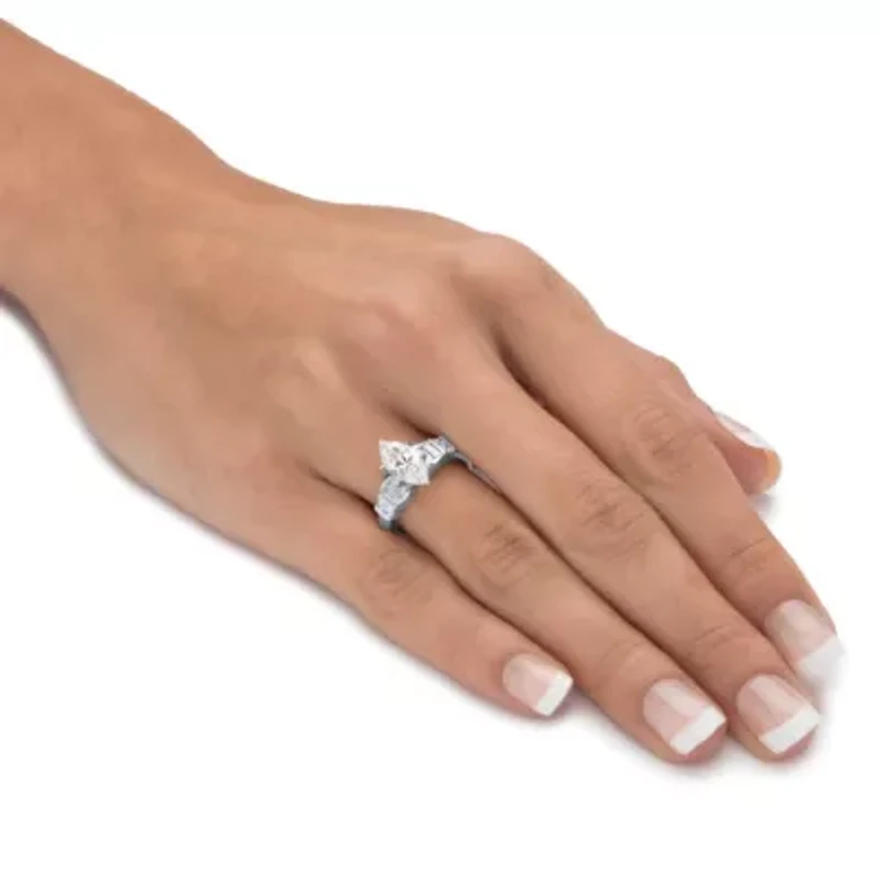 2.69 Cttw Platinum-plated Silver Marquise-Cut Cubic Zirconia Engagement Ring