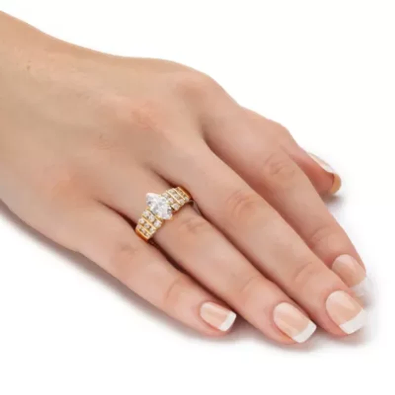 2.85 Cttw Marquise Cut Cubic Zirconia Ring 14K Gold Plated .925 Sterling Silver
