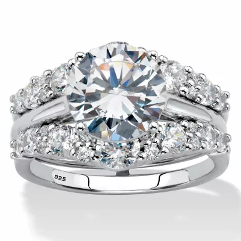 4.40 TCW Round Cubic Zirconia Platinum-plated Silver Jacket Bridal Ring Set