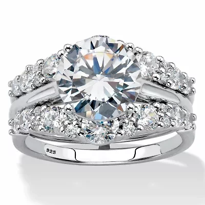 4.40 TCW Round Cubic Zirconia Platinum-plated Silver Jacket Bridal Ring Set