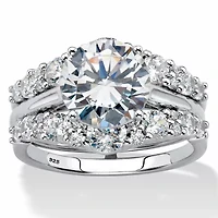 4.40 TCW Round Cubic Zirconia Platinum-plated Silver Jacket Bridal Ring Set