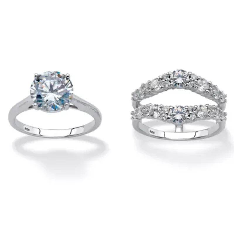 4.40 TCW Round Cubic Zirconia Platinum-plated Silver Jacket Bridal Ring Set