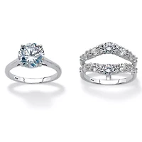 4.40 TCW Round Cubic Zirconia Platinum-plated Silver Jacket Bridal Ring Set