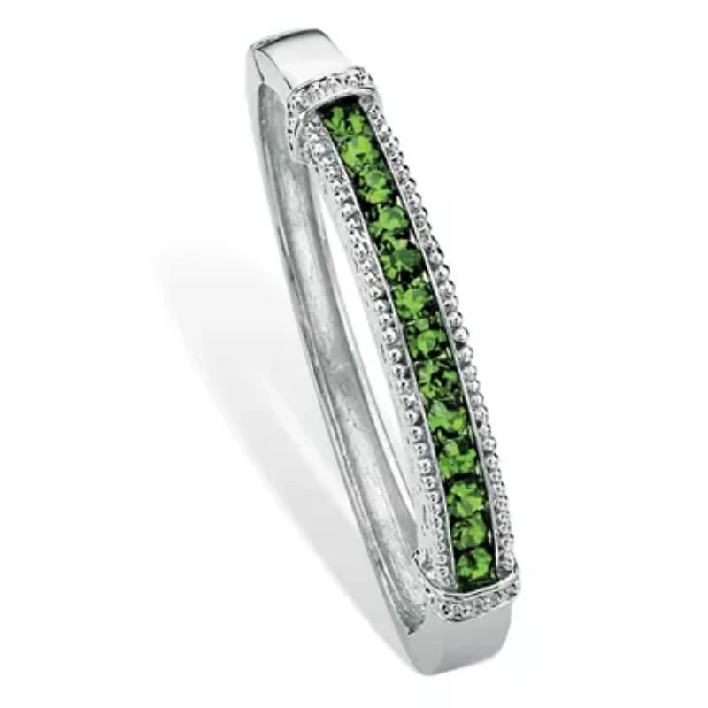 Round Birthstone Bangle Bracelet Silvertone