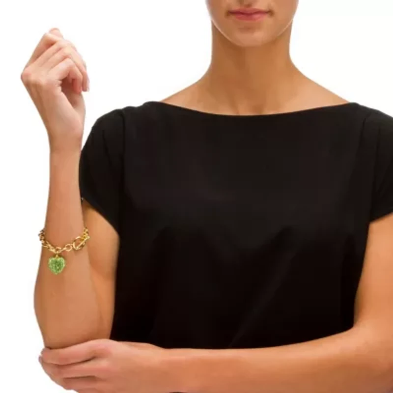 Birthstone Goldtone Heart Charm Bracelet