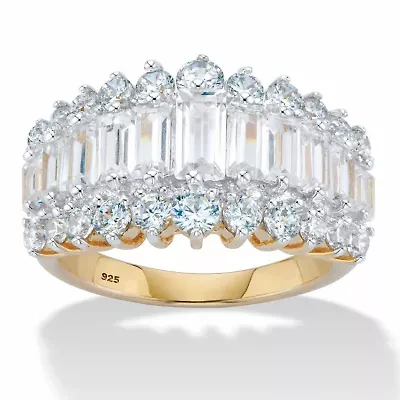 4.38 TCW Cubic Zirconia Gold-Plated Sterling Silver Engagement Ring