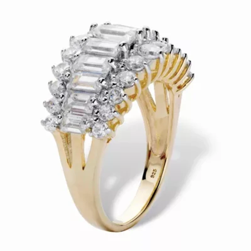 4.38 TCW Cubic Zirconia Gold-Plated Sterling Silver Engagement Ring