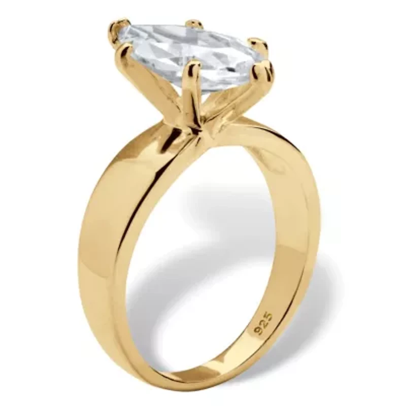 2.11 Cttw. Marquise Cut Cubic Zirconia 14k Gold Plated Silver Engagement Ring
