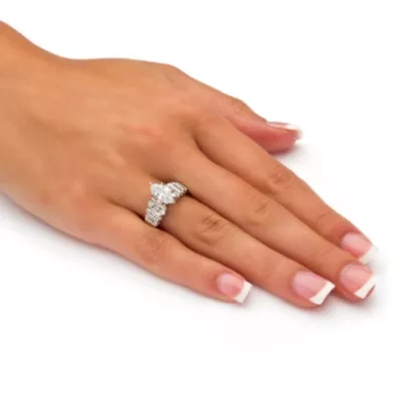 2.85 Cttw Marquise Cut Cubic Zirconia Ring Platinum Plated .925 Sterling Silver