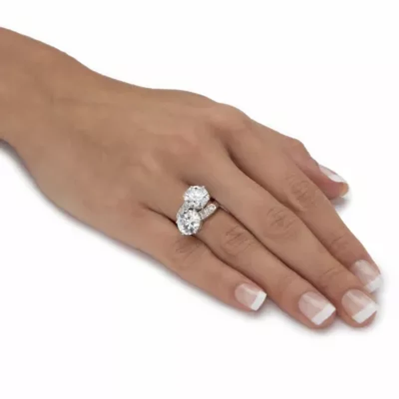 8.29 Cttw Platinum-plated Silver Round Cubic Zirconia 2-Stone Bypass Ring