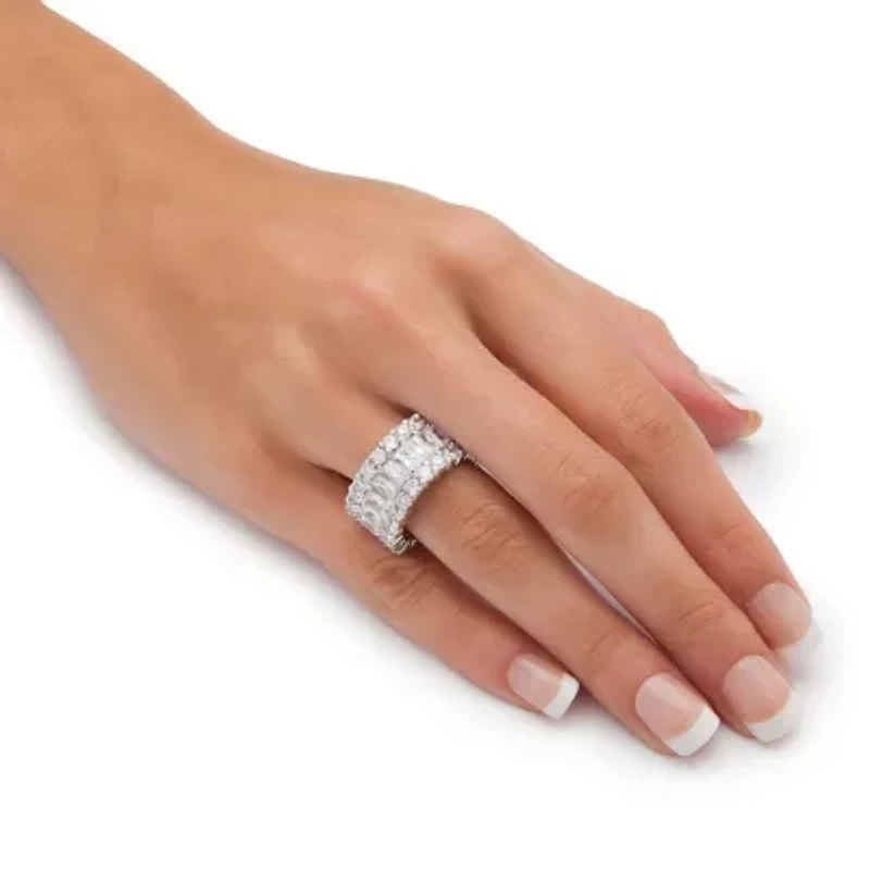 12.42 TCW Baguette-Cut Cubic Zirconia Platinum-plated Silver Eternity Ring