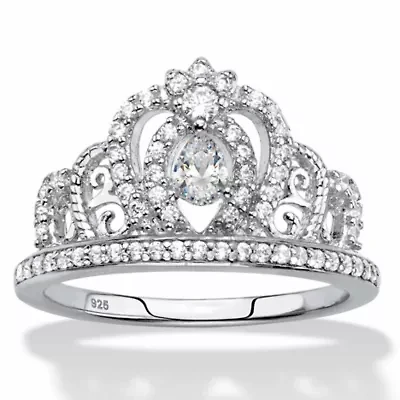 .51 Cttw. .925 Sterling Silver Pear-Cut Cubic Zirconia Crown Ring