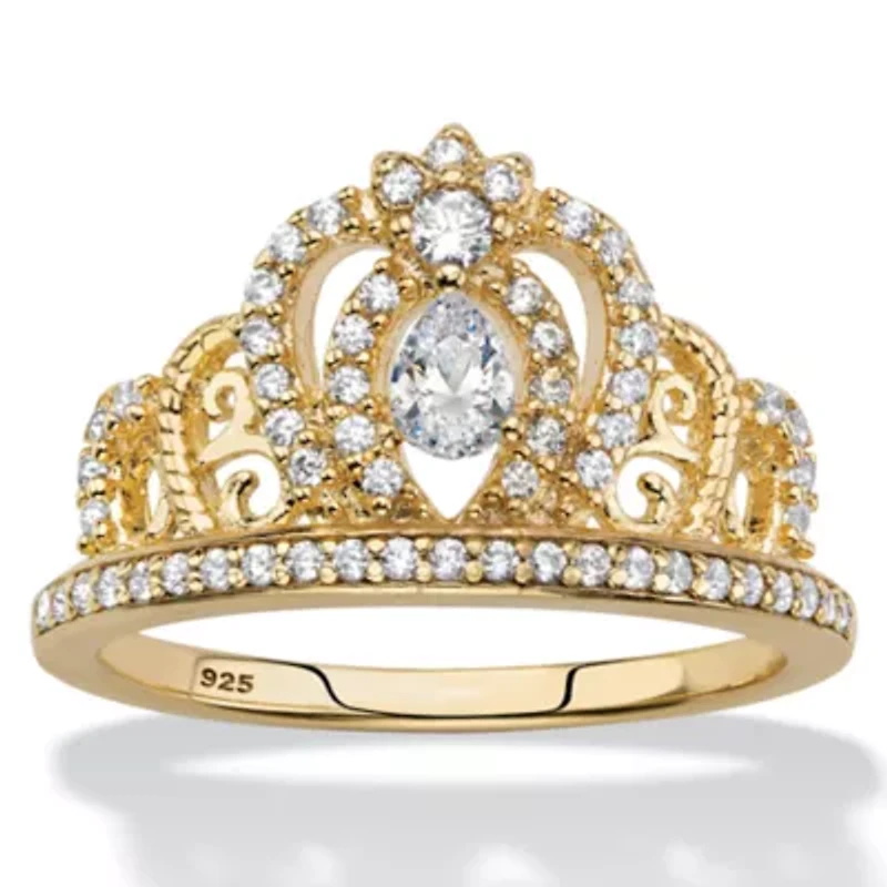 .51 Cttw. Gold-Plated Sterling Silver Pear-Cut Cubic Zirconia Crown Ring