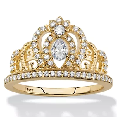 .51 Cttw. Gold-Plated Sterling Silver Pear-Cut Cubic Zirconia Crown Ring