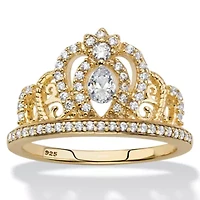 .51 Cttw. Gold-Plated Sterling Silver Pear-Cut Cubic Zirconia Crown Ring