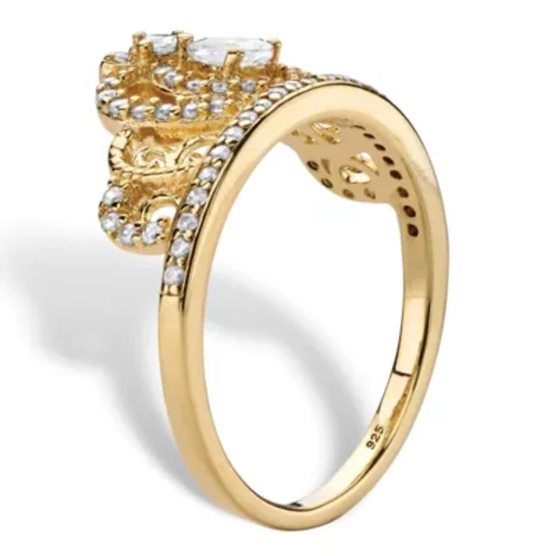 .51 Cttw. Gold-Plated Sterling Silver Pear-Cut Cubic Zirconia Crown Ring
