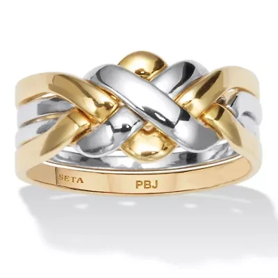 14k Yellow Gold-plated and Platinum-plated Endless Knot Puzzle Ring