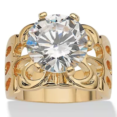 6 TCW Round Cubic Zirconia Gold-Plated Engagement Filigree Solitaire Ring
