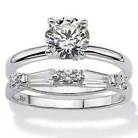 2.06 Cttw. Cubic Zirconia Sterling Silver Solitaire 2-Piece Wedding Ring Set