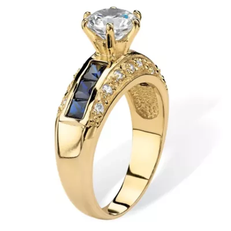 3.53 TCW Round Cubic Zirconia and Simulated Blue Sapphire Ring
