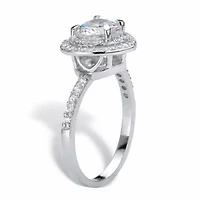 1.48 Cttw Platinum-plated Sterling Silver Heart-Shaped Cubic Zirconia Halo Ring